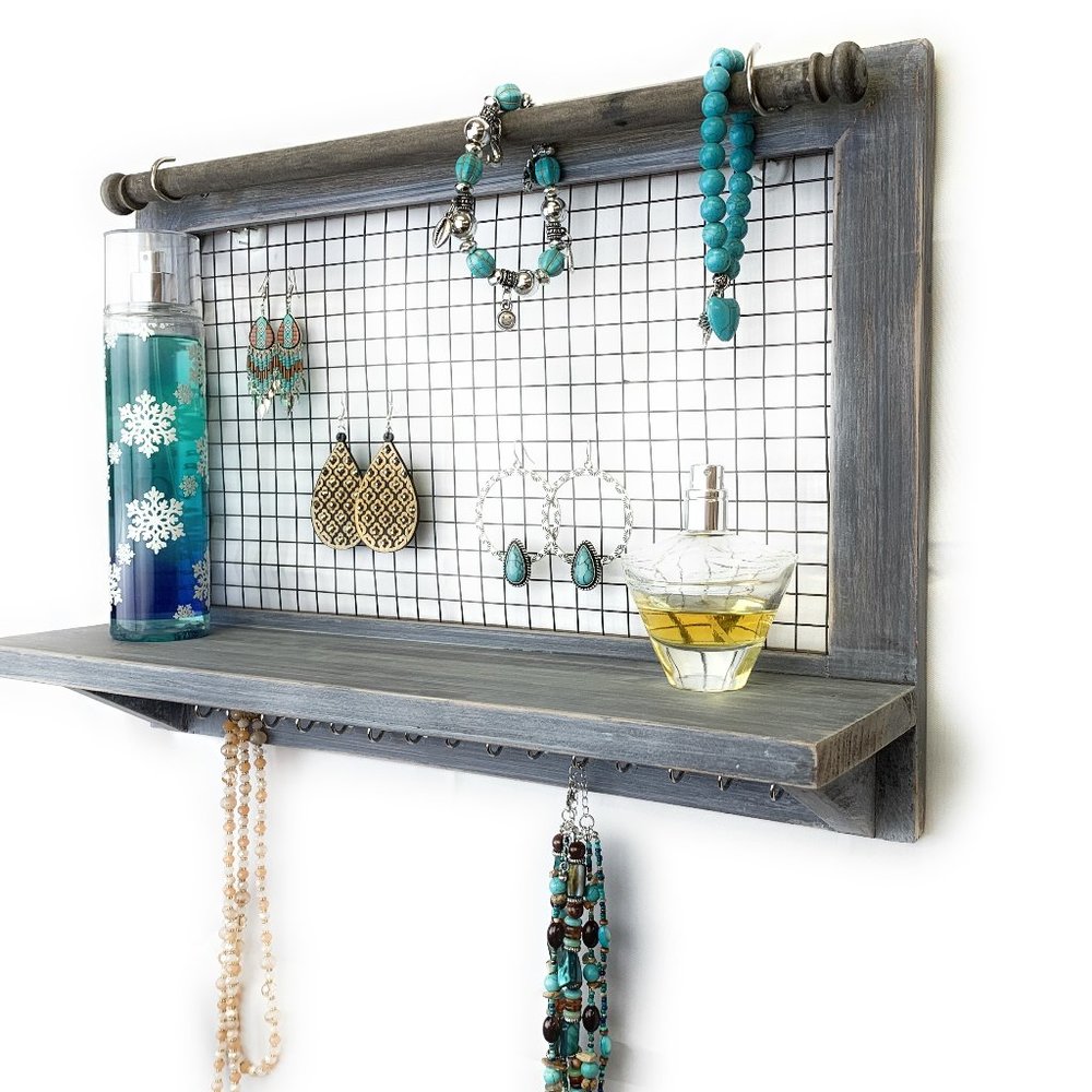 Wooden Jewelry organizer GRAY with bracelet rod